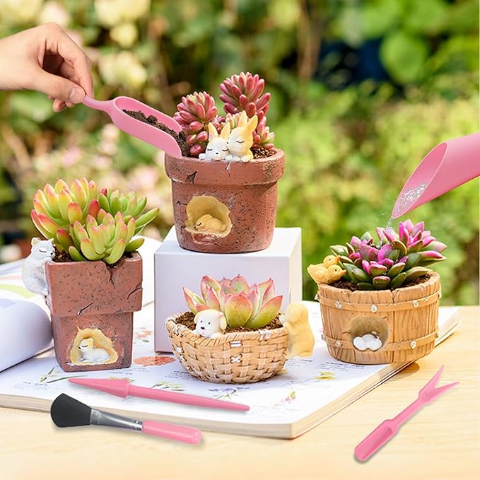 Mini Succulent Tools, 5Pc Succulent Planting Tools Kit for Indoor Planting, Succulent Gardening Tools for Digging, 2 Colors Shovel Scoop Bucket Spoon Brush Outdoor Plant Care (Pink)