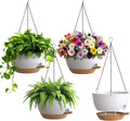 UOUZ 4 Pack 8 Inch Self Watering Hanging Planters for Indoor Outdoor Plants，Hanging Pots for Plants with Drainage Removable Tray, Hanging Baskets Flower Pots for Pothos Garden Porch White with Brown