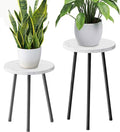 Plant Stand Indoor Tall: Corner Wood Plant Stand 2 Pack Mid Century Modern Decor - Small Round Plant Table for Indoor Plants - Outdoor Plant Holder for Patio Living Room Bathroom Office (White Marble)