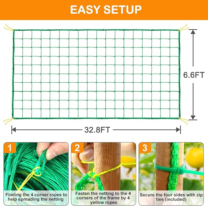 Trellis Netting - Garden Netting for Plants, 6.6x32.8 FT Garden Trellis Netting for Climbing Plants with 27 Strands Nylon Outdoor Indoor, Vegetable Grow Trellis Net for Tomato, Cucumber, Grape, Bean