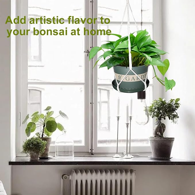 2 Pack Macrame Plant Hangers, 38‘’ Plant Hangers Indoor, Handmade Woven Cotton Style Hanging Plant Holder, Short No Tassels for Indoor Outdoor and Home Decor Hanging Planter