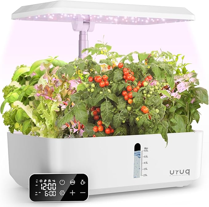 URUQ Hydroponics Growing System Garden: 12 Pods Indoor Gardening System with Custom Time Grow Light Height Adjustable Quiet Plants Germination Kit - Gardening Gifts White