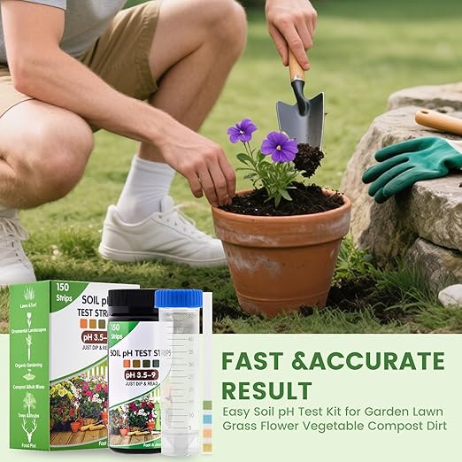 Soil pH Test Kit: 150 pH Test Strips with Cylinder for Quick Readings | Easy Testing for Garden & Lawn | Includes Illustrated Guide