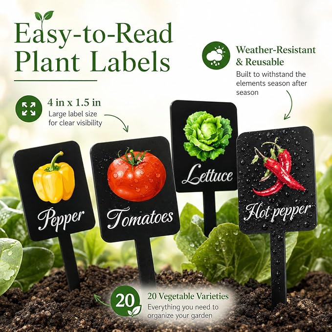 20Pcs Garden Signs for Vegetables 20 Styles Garden Markers for Vegetables Outdoor Garden Labels Markers Waterproof Reusable Plant Stakes Tags with Names for Vegetable Indoor Outdoor Decoration