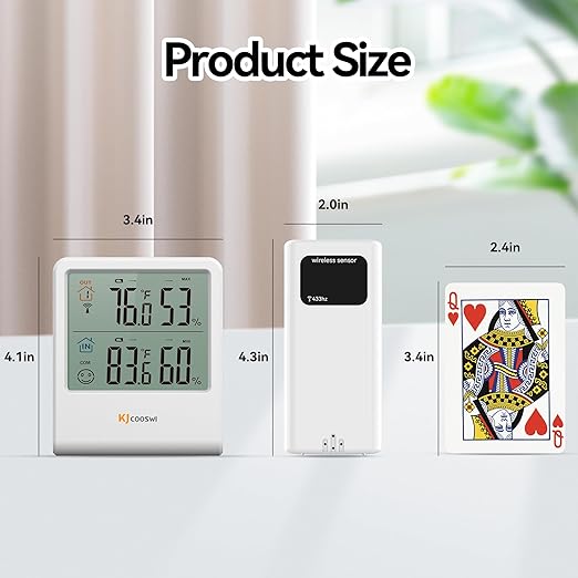 Indoor Outdoor Thermometer Hygrometer, Wireless Digital Temperature & Humidity Monitor with Outdoor Sensor, 328ft Range, Backlight LCD Display for Home, Room, Patio, Battery Included
