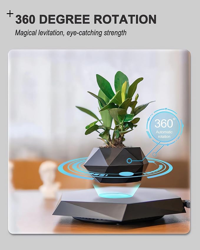 Levitating Plant Pot, Floating Plant Pot for Air Bonsai Planter, Magnetic Levitating Flower Pot Planter for Office Home Decoration, Ideal Home Gifts for Halloween Thanksgiving Christmas (Black)