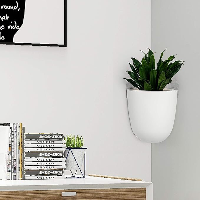 2 Pack Corner Wall Mounted Hanging Planter Self Watering Triangle Plastic Flower Pot Decorative Modern Plant Vase Container Holder for Succulent Indoor Outdoor Home Office Décor White