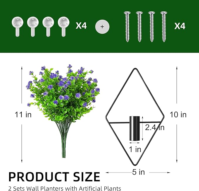 2 Pack Wall Decor Hanging Planters with Artificial Plants Metal Hanging Vase Indoor Plants Holder Modern Boho Wall Art for Bathroom Bedroom Living Room Office (Black Eucalyptus)