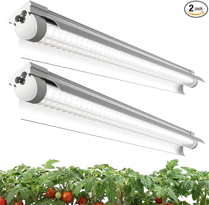2 Pack LED Grow Light 2FT, 5000K Full Spectrum, 48W(2 x 24W), Linkable Growing Lamp Fixture, T8 Grow Lights for Indoor Plants, Seed Starting, Vegetables