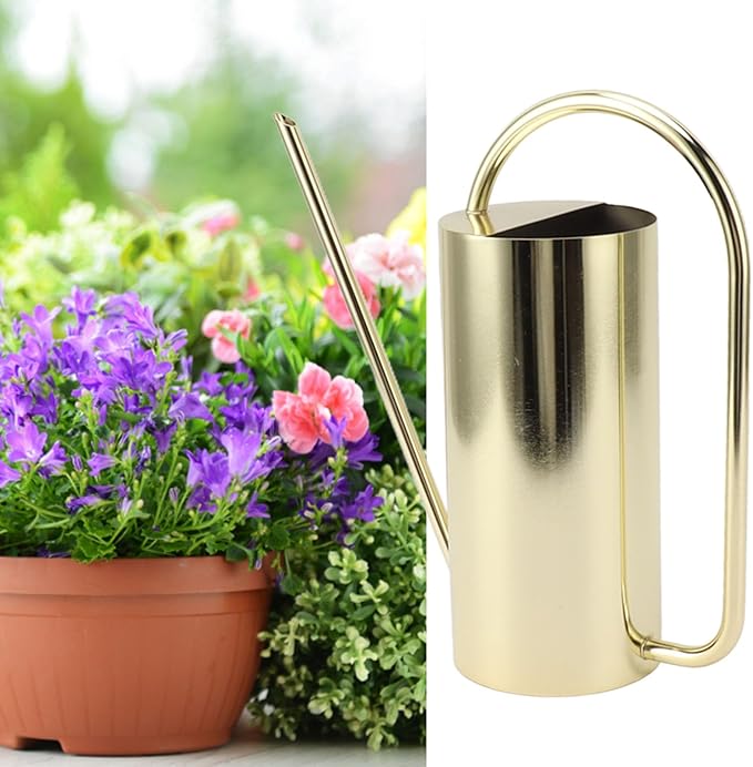 Watering Can for Indoor and Outdoor Plants - 1500ml Large Capacity Stainless Steel Pot With Long Spout for Bonsai and Garden (Gold)