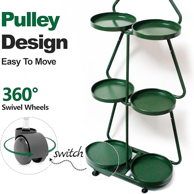Retro 3-Tier Wrought Iron Plant Stand with Wheels, Multi-Layer Metal Plant Shelf for Indoor Plants, Balcony, Living Room or Holiday Home Decoration