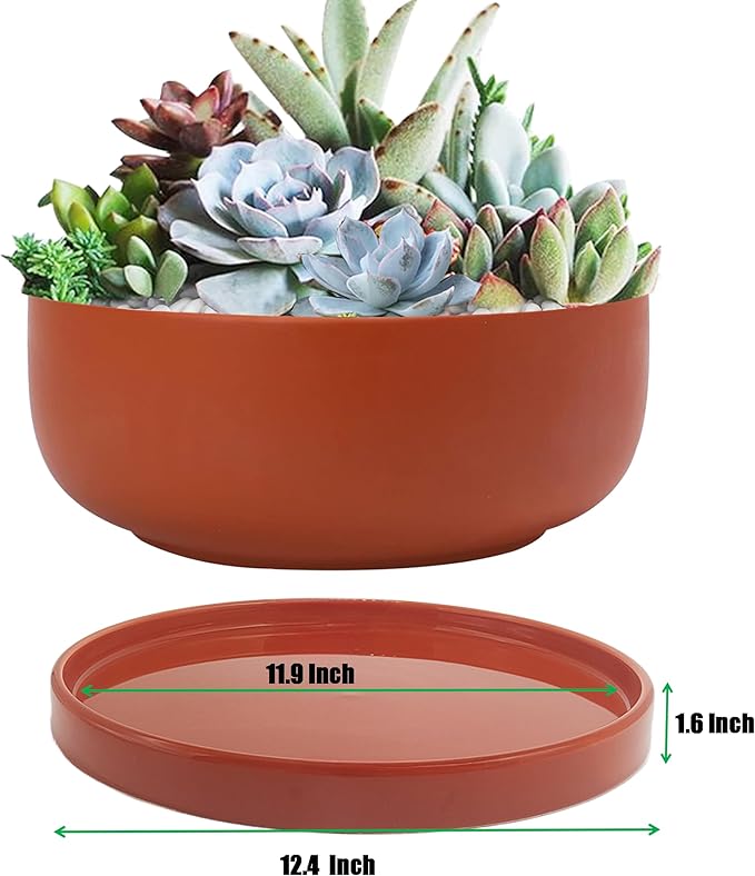 Yukfona Ceramic Plant Saucer Pot Tray 12.5 Inch, Planter Saucers 6 7 8 9 10 11 12 15 Inch, Durable Sturdy Flower Drainage drip Water Tray for Glazed Pots Base (12.5 Inch- Red Terracotta)