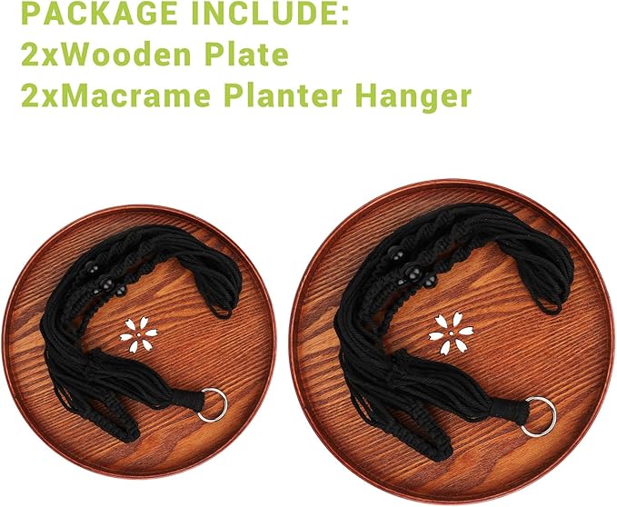 E-Know Macrame Plant Hanger - 2 Set Indoor Hanging Planter Shelf - Hanging Planter Rack Decorative Flower Pot Holder - Handmade Cotton Plant Hangers with Wood Tray