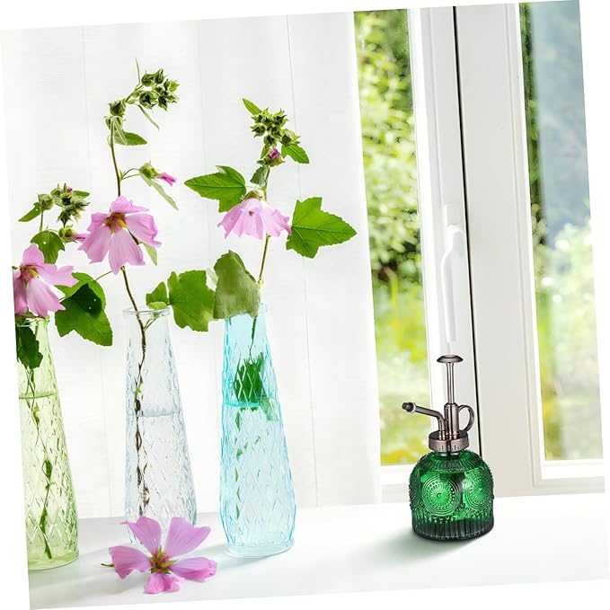 Embossed Thick Glass Plant Mister Spray Bottle with Nozzle Non Slip Glass Spray Bottle for Indoor Plants Multi Functional Watering and Cleaning Mister for Home and Garden Use