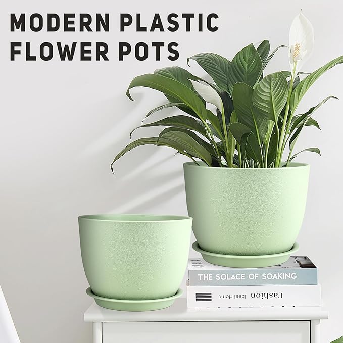 YNNICO Plant Pots 12/10/9 inch Set of 3, Flower Pots with Multi Mesh Drainage Holes, Large Planters for Indoor Outdoor Garden Plants and Flowers. (Green)