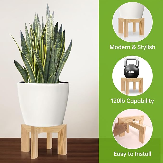 2 Pack Wood Plant Stand Indoor Holders for Plants, Sturdy Flower Pot Stands Plants Shelf, Wooden Stool for Patio Plant Stand, Fit 5-18 Inch Variety Flower Pots, Easily Assemble (2 Pack-White)