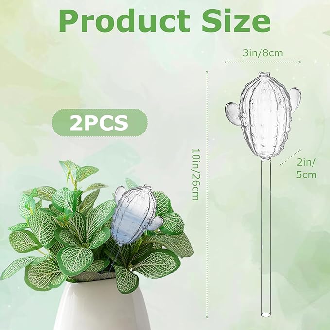 2-Pack Cactus Glass Plant Watering Globes – Decorative Self Watering Bulbs for Indoor & Outdoor Potted Plants, Automatic Watering System for Home Garden Planter Décor (Transparent)