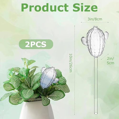 2-Pack Cactus Glass Plant Watering Globes – Decorative Self Watering Bulbs for Indoor & Outdoor Potted Plants, Automatic Watering System for Home Garden Planter Décor (Transparent)