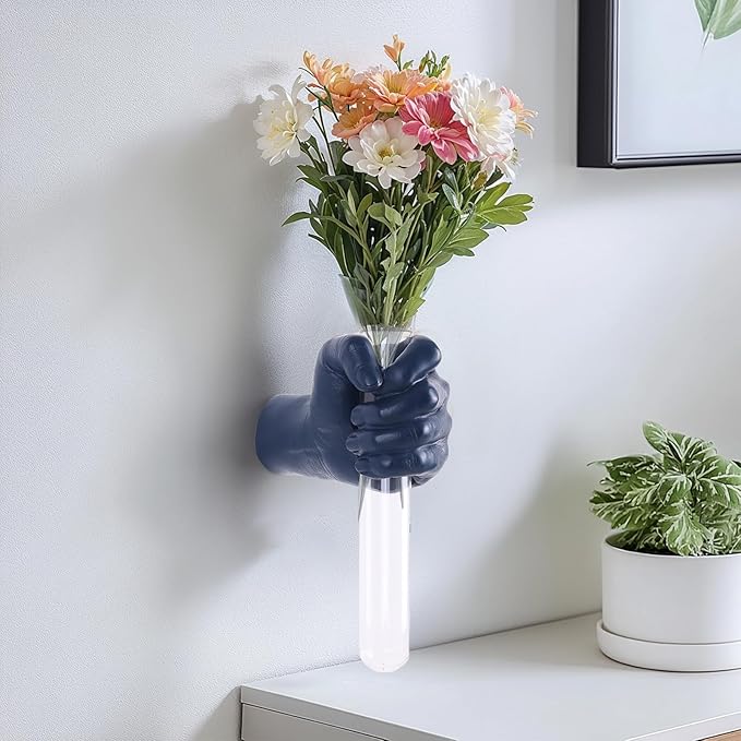 Gold Hand Wall Vase Sculpture for Kinetic Art, Unique Spooky Decor, Hanging Decoration for Living Rooms, Entrance, Palmistry Statue (Blue)