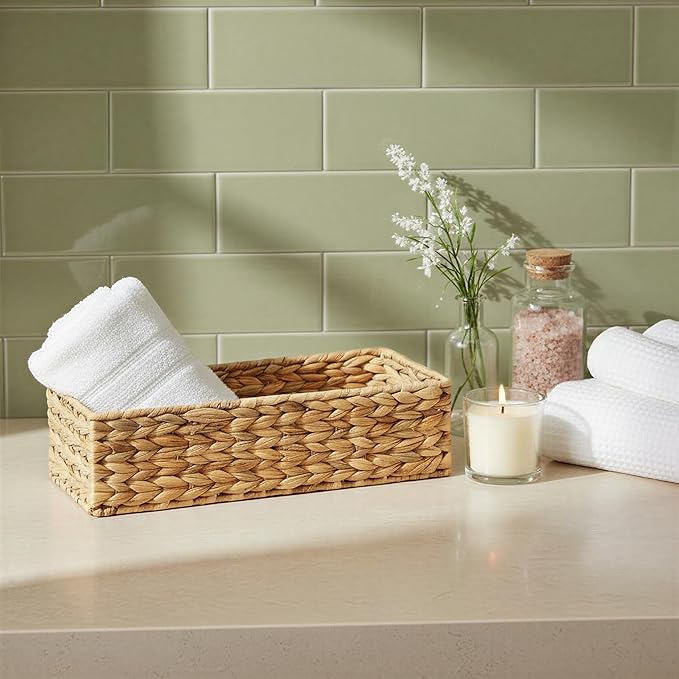Household Essentials Water Hyacinth Rectangular Storage Basket, Natural