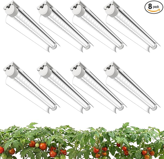 8 Pack LED Grow Light 1FT, 5000K Full Spectrum, 120W (8 x 15W), Linkable Growing Lamp Fixture, T8 Grow Lights for Indoor Plants, Seed Starting, Vegetables, White