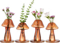 NiHome Mushroom Glass Planter with Wooden Base Set of 4, Cute Indoor Greenery Plant Propagation Stations,High Borosilicate Glass Mushroom Gifts Vases for Flowers,Hydroponics & Home Decor (Brown)