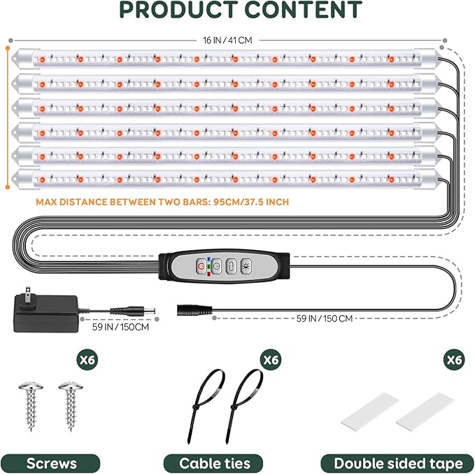 SDOVUERC 6 Bars Grow Light Strips for Indoor Plants with Auto ON/Off Timer 6/12/18H, 5 Dimmable Levels for Shelves Plant Growing(Pack 2)