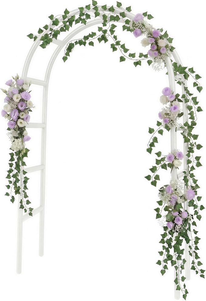 RUBFAC 7.8ft Metal Wedding Arch Frame, White Garden Trellis for Climbing Plants Outdoor, Garden Arbors and Arches Party Archway for Flower Rose Vines Birthday Bridal Christmas Decoration