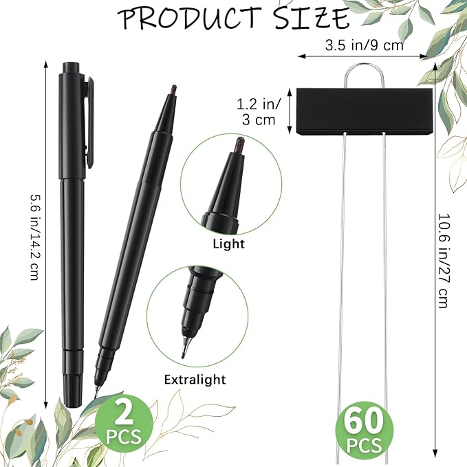 Maitys 62 Pcs Metal Plant Labels Garden Markers Outdoor Weatherproof 10.6 Inch Stainless Steel Nursery Tags Reusable Bulk with Pens for Flower Fruit Vegetable Seedling (Black Label with White Ink)
