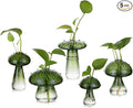Glasseam Mushroom Plant Propagation Stations: Green Glass Terrarium Jar Set of 5 Cute Planters for Indoor Plants Mini Propagate Station Unique Christmas Birthday Gifts for Women Home Office Decor