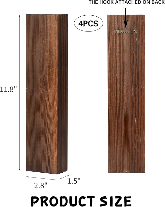 Wood Wall Planter 4 Pack Wall Decor for Artificial Flower Plants Wooden Plants Holders Pocket Vase Hanging for Living Room Bedroom Dining Room Bathroom Indoor Decroation (Dark Brown)
