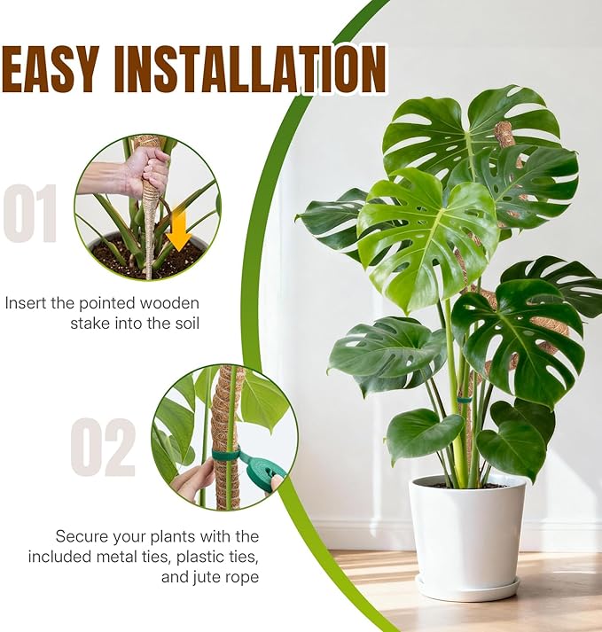 Mcbazel 59'' Bendable Moss Pole, Monstera Plant Support, Coco Coir Moss Poles for Climbing Plants, Stakes for Indoor Plant, Accessories for Monstera Pot