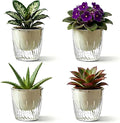 4 Pack 4 Inch Self Watering Pots for Indoor Plants, Self Watering Planter with Reservoir and Wick Rope, Clear Flower Plant Pots for African Violets,Succulents,Herbs,Cactus,Orchids