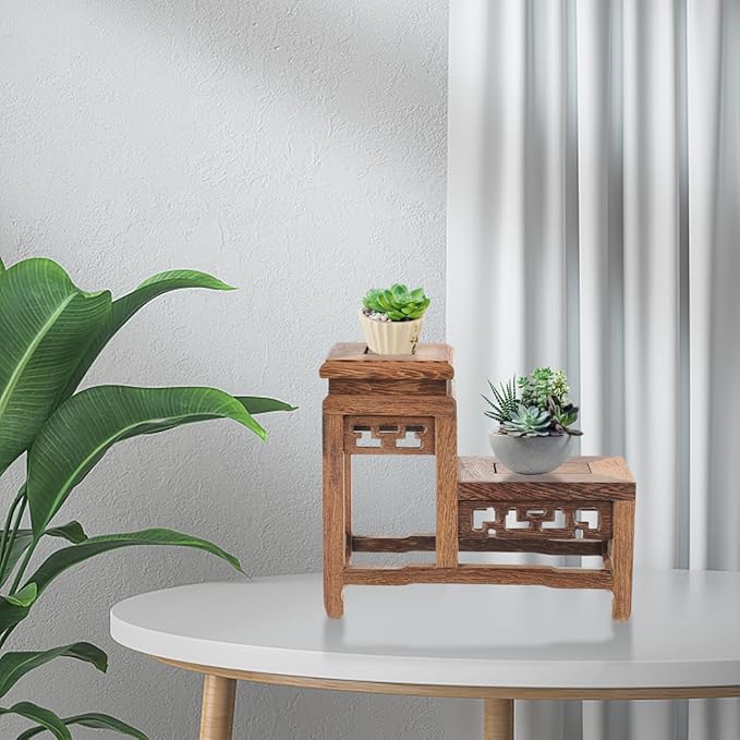 DOITOOL Wooden Plant Stand Indoor 2 Tier Wood Plant Shelf Wooden Planter Risers Flower Stand Vintage Display Planter Display Figurine Display Base for Home Garden