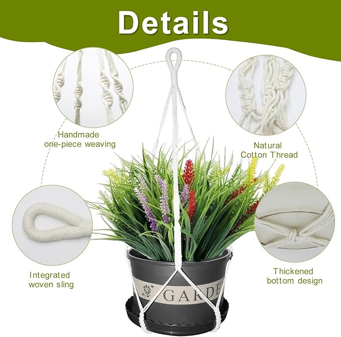 2 Pack Macrame Plant Hangers, 38‘’ Plant Hangers Indoor, Handmade Woven Cotton Style Hanging Plant Holder, Short No Tassels for Indoor Outdoor and Home Decor Hanging Planter