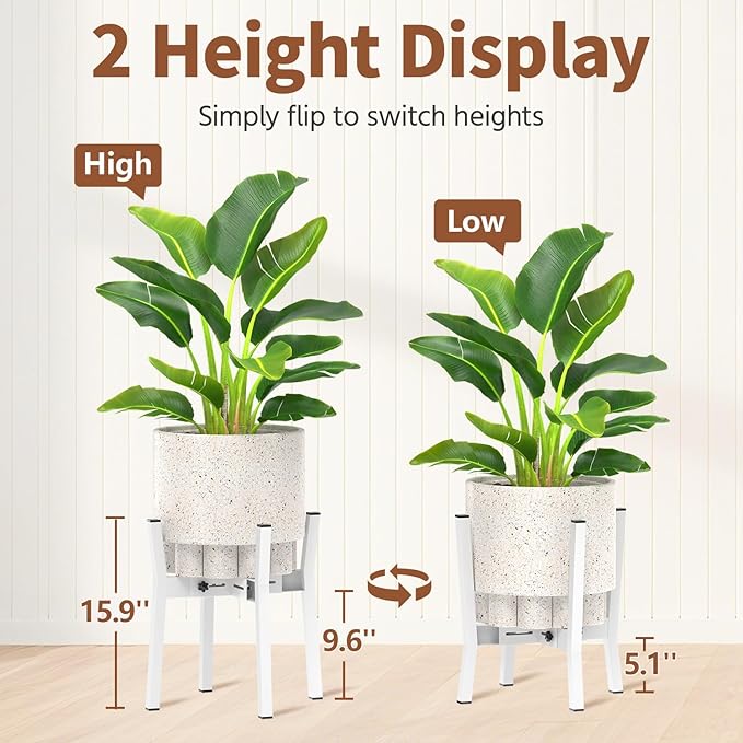 LASZOLA White Adjustable Plant Stand for Single Large Outdoor Indoor Planters, Heavy Duty Metal Floor Fern Holder Fits 8 to 12 Inch Pots, Elevated Big Flower Stool for Patio – Pot Not Included, 1 Pack