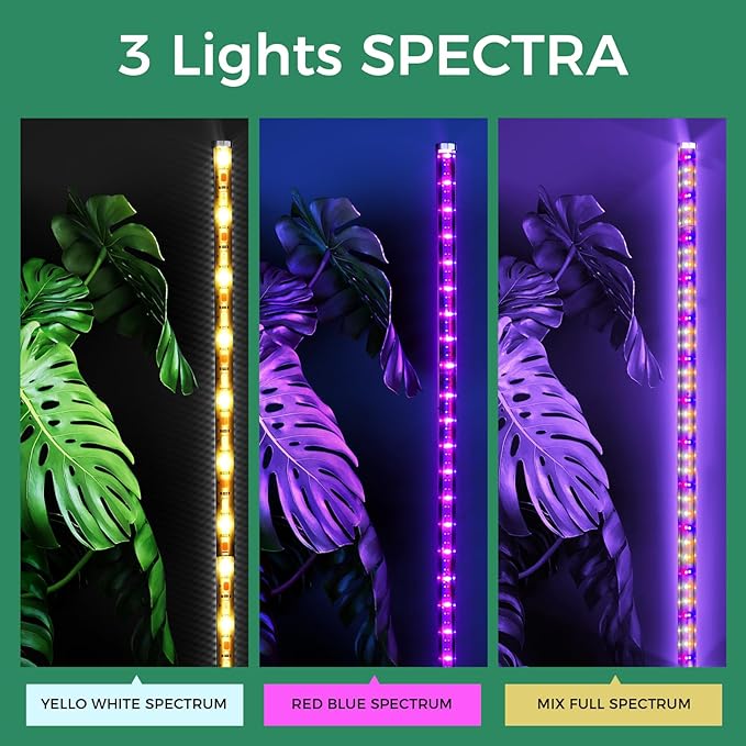 Grow Lights for Indoor Plants with Timer, 192 LEDs 42W Vertical Full Spectrum Grow Light 65 Inch Standing Grow Lights 3 Light Modes 5-Level Dimmable Wide Coverage