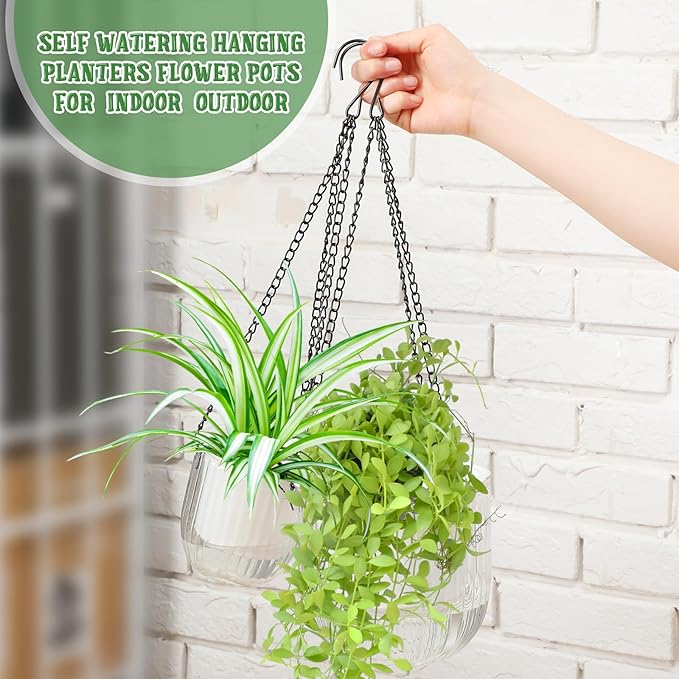 Maxcheck 4 Pcs Self Watering Hanging Planters Indoor Gift 6.5'' 4.5'' Hanging Flower Pots Baskets Outdoor Self Watering Plant with 3hooks Drainage Holes for Home