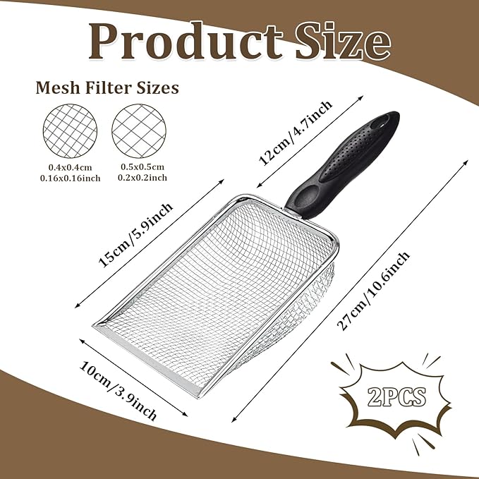 2 PCS Gardening Soil Sifter 3.8 & 5mm Mesh Stainless Steel Square Compost Sieves with Handle Portable Scoop Shovels for Soil, Rocks, Sand, Dirt