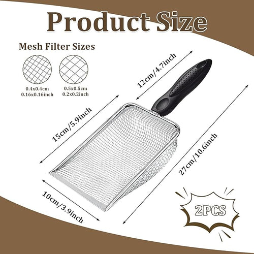2 PCS Gardening Soil Sifter 3.8 & 5mm Mesh Stainless Steel Square Compost Sieves with Handle Portable Scoop Shovels for Soil, Rocks, Sand, Dirt