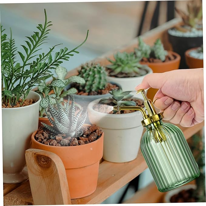 Plant Mister Water Spray Bottle for Plants Creative Hand Pressure Water Bottle Glass Flower Sprayer (Green+Golden Sprinkler) Home Accessories