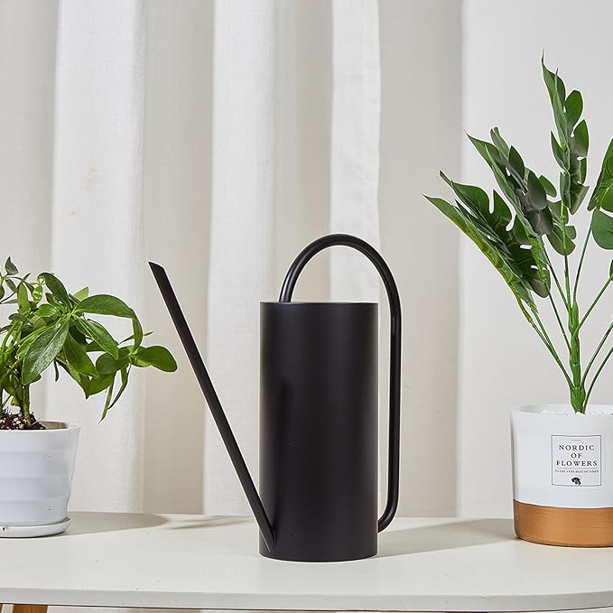 Plants Watering Can - 1500ml Large Capacity Stainless Steel Kettle for Indoor Outdoor Bonsai Plants and Garden - Long Spout Gardening Supplies (Black)