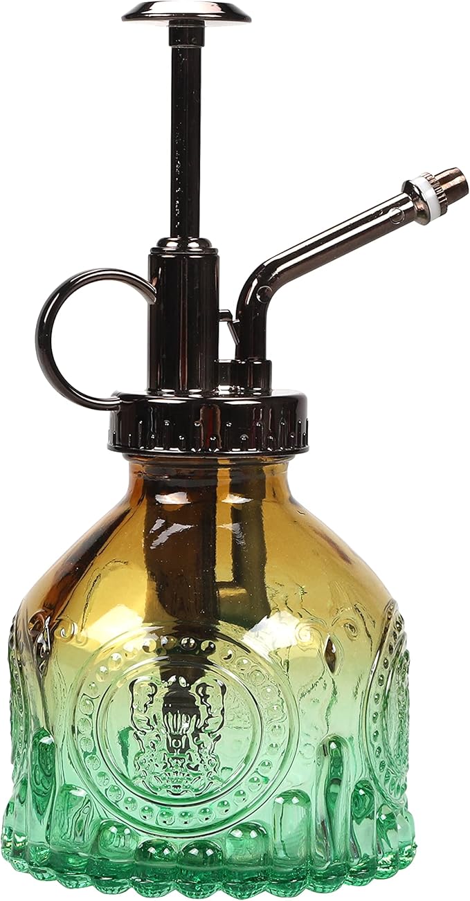 TOMEX Glass Plant Mister Spray Bottle 200ML Watering Bottle with Top Pump Watering Can for Indoor Outdoor House Plants,Flowers (Brown-Green)