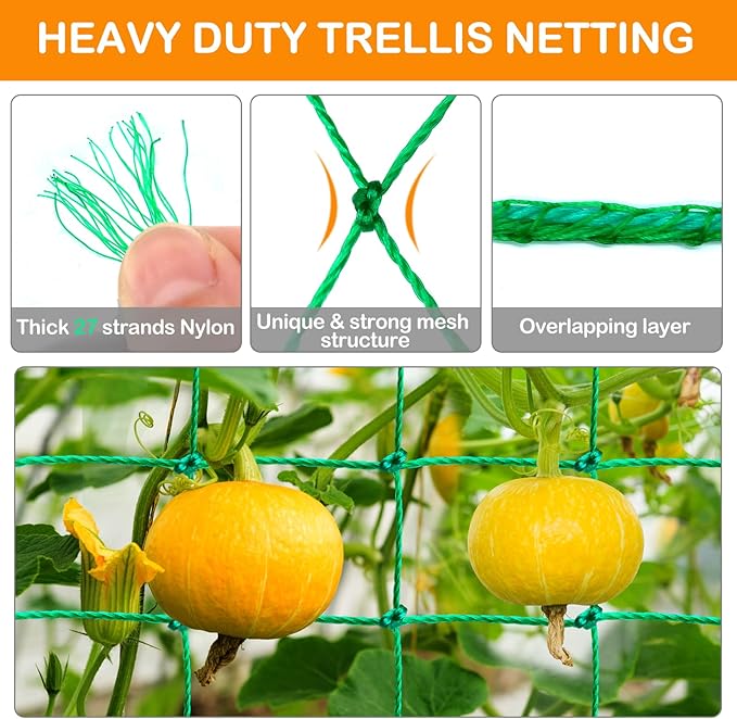 Trellis Netting - Garden Netting for Plants, 6.6x32.8 FT Garden Trellis Netting for Climbing Plants with 27 Strands Nylon Outdoor Indoor, Vegetable Grow Trellis Net for Tomato, Cucumber, Grape, Bean