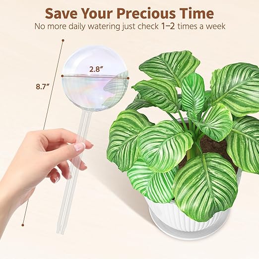 LASZOLA 3 Pcs Rainbow Glass Plant Self-Watering Globe for Indoor Outdoor, House Water Bulb for Small or Large Flower Pot, Iridescent Transparent Decorative Plant Dispenser Ball, Perfect for Vacation