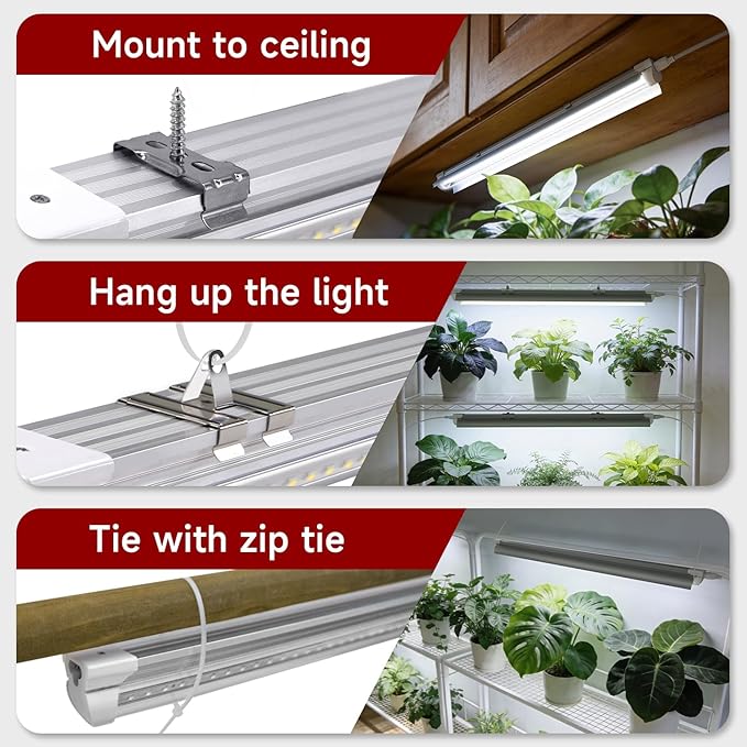 2 Pack LED Grow Light 1FT, 5000K Full Spectrum, 30W (2 x 15W), Linkable Growing Lamp Fixture, T8 Grow Lights for Indoor Plants, Seed Starting, Vegetables,White