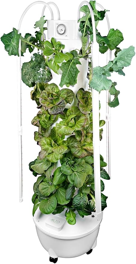 HX Aeroponic Tower | High Capacity Tower | Hydroponics Growing System Kit | Food Grade with 40 Net Pots (with LED Grow Lights)