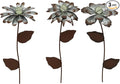 CEDAR HOME Galvanized Floral Garden Stake Outdoor Glow in Dark Plant Pick Water Proof Metal Stick Art Ornament Decor for Lawn Yard Patio, 4"W x 1.5"D x 13.8"H, 3 Set