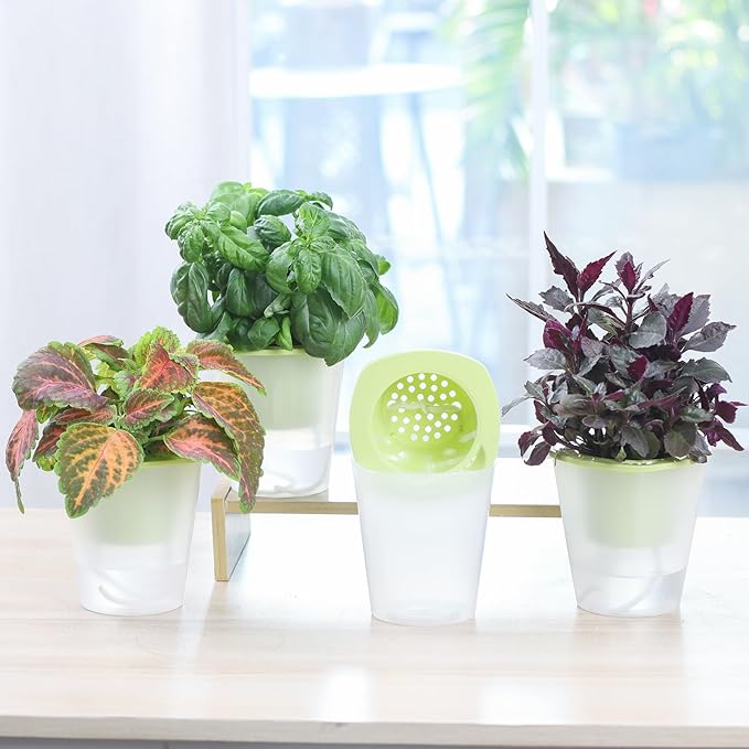 Oliz Self Watering Planter 8 Pcs,4.3 Inch Flower Plant Pot with Inner Pot, Indoor Self Watering Planter Pot for Herbs, Flowers (Green)