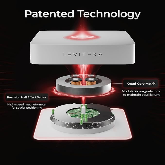Levitexa Nimbus Levitating Display - Floating Display, Levitating Stand, Magnetic Stand, Magnetic Levitation for Figures and Toys White Square Base